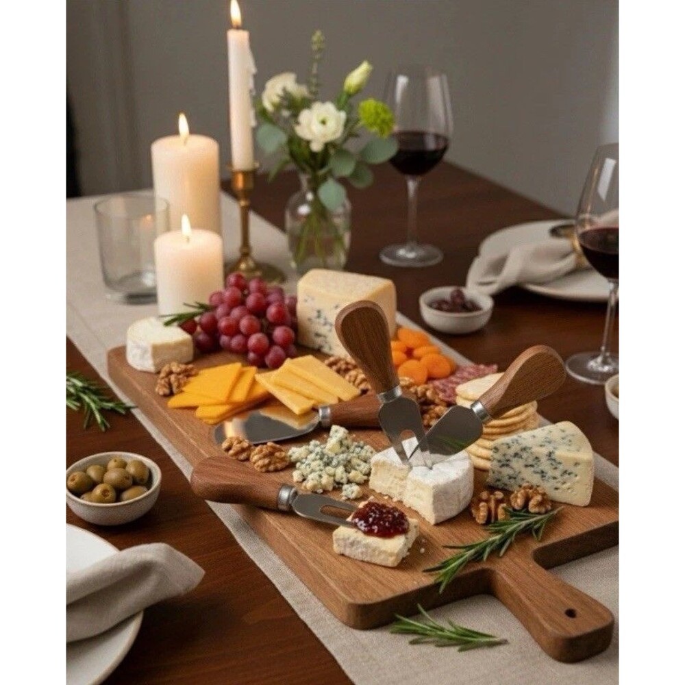 Evriholder 4-Piece Cheese Knife Set NIB SS with Wooden Handles L2012 New